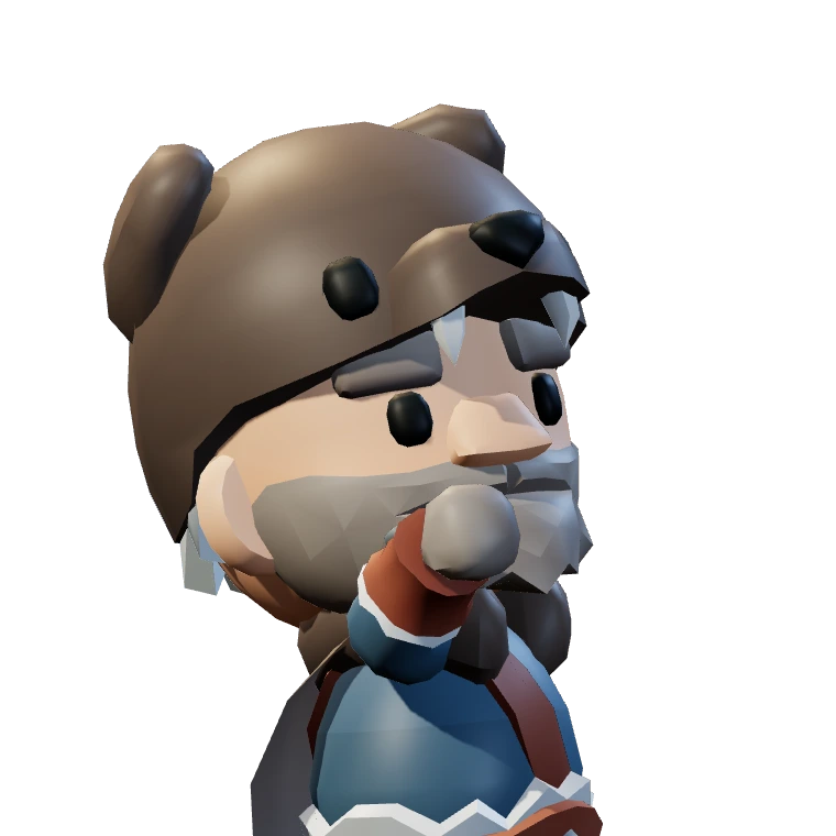 Le doyen, un vieil homme au casque d'ours.